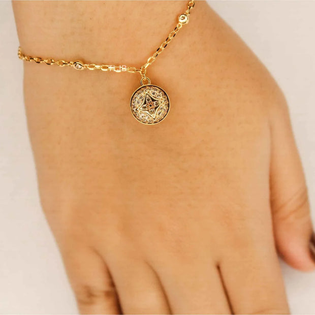 Alphabet L & V Lunar Charm gold cz bracelet