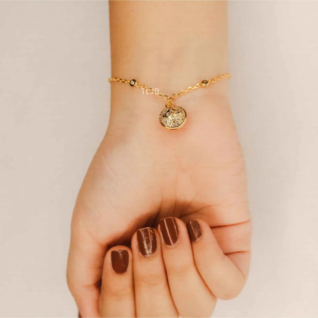 Alphabet L & V Lunar Charm gold cz bracelet
