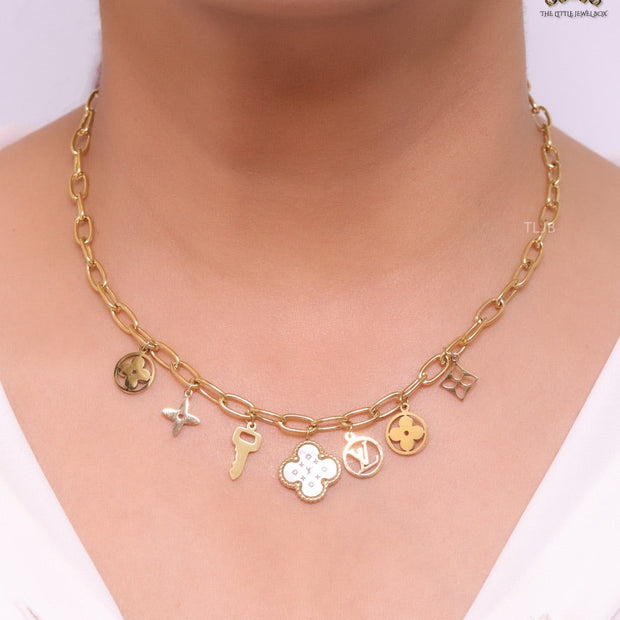 Alphabet L and V gold plated chain with charms