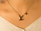 alphabet LV single flower necklace black