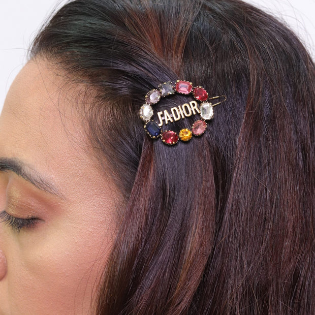 Golden Alphabet Hair Pin with multi-coloured stones