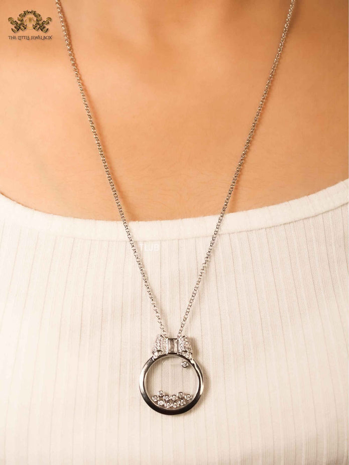 Platinum bow ringed happy diamond necklace CHPRD