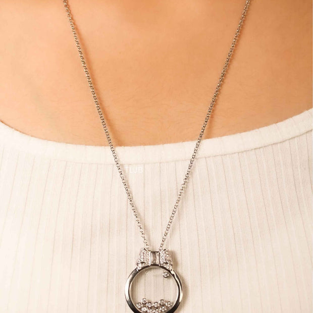 Platinum bow ringed happy diamond necklace CHPRD
