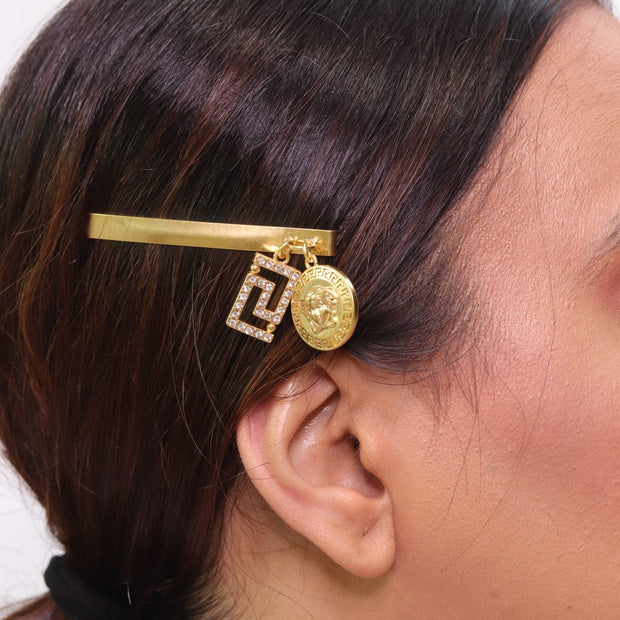 Gold-Plated Hair Pin with Double Charms