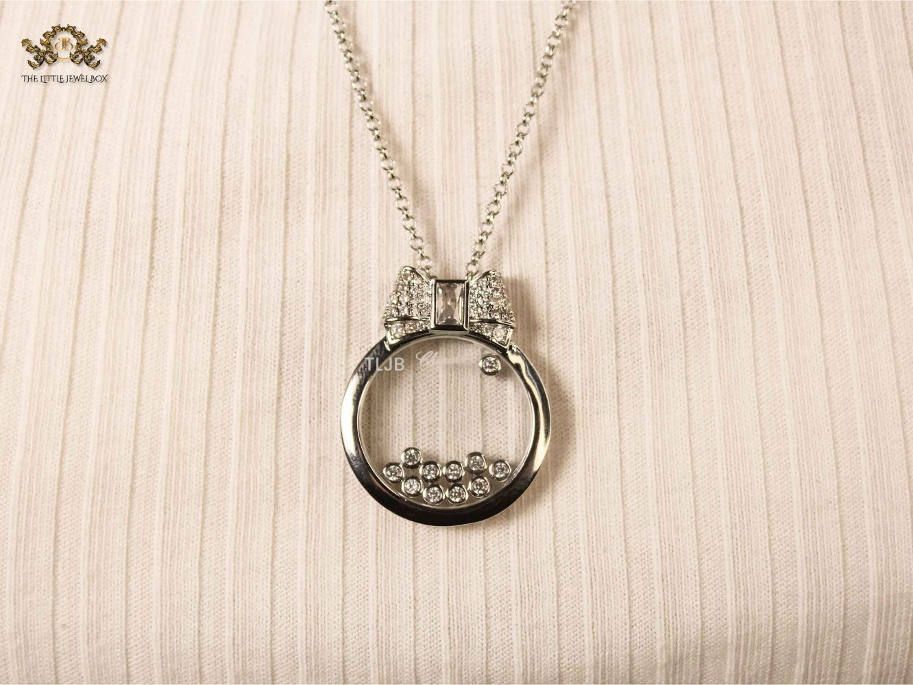 Platinum bow ringed happy diamond necklace CHPRD