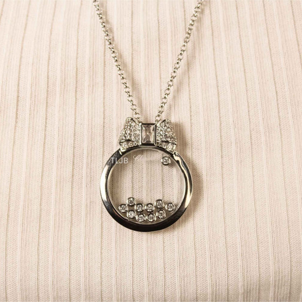 Platinum bow ringed happy diamond necklace CHPRD