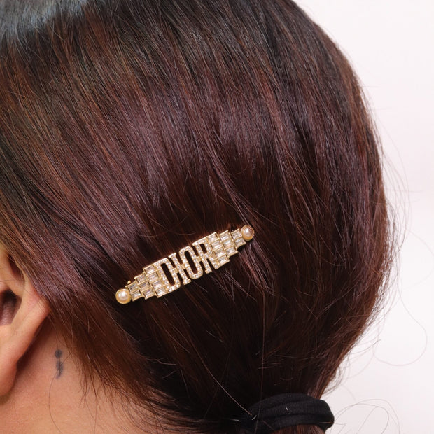 Gold-Plated Hair Pin with Silver crystals and studs