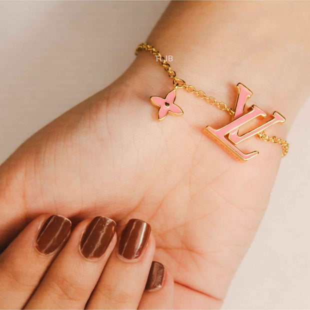 alphabet LV sleek flower pink bracelet