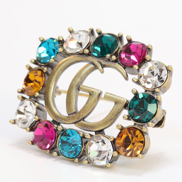 Double G gold & multicolour brooch