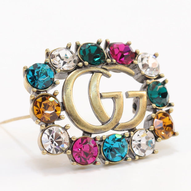 Double G gold & multicolour brooch