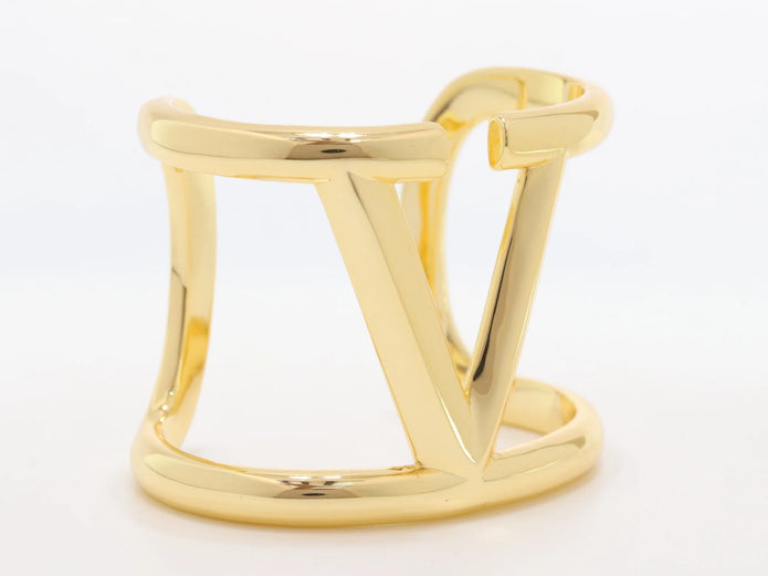 Alphabet V gold plated open bracelet