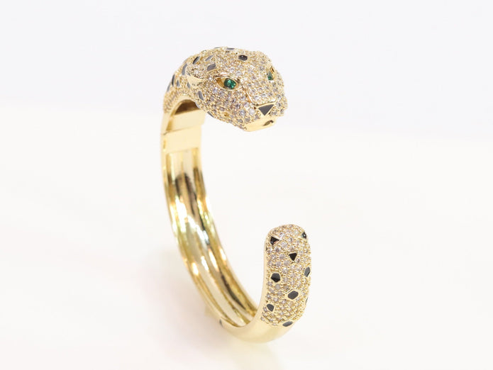 Panther cz gold bracelet with emerald green stones