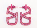 Alphabet V pink cz rectangular hoops 29 mm