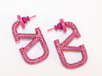 Alphabet V pink cz rectangular hoops 29 mm