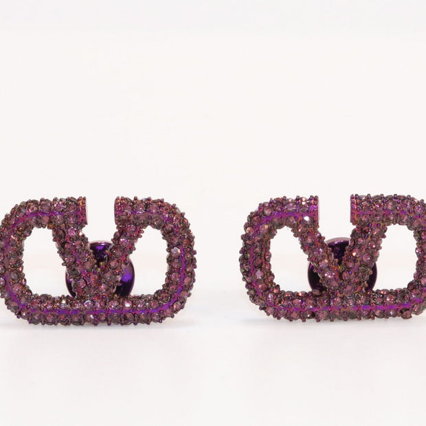 Alphabet V purple cz studs