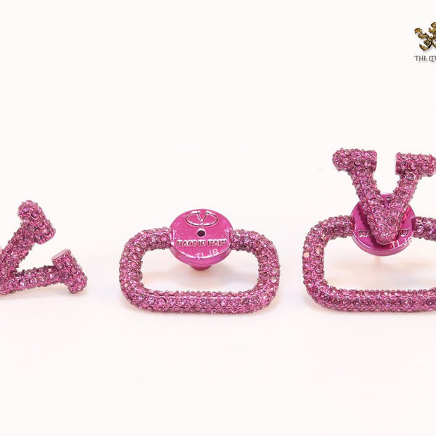 Alphabet V Pink rhinestone studs