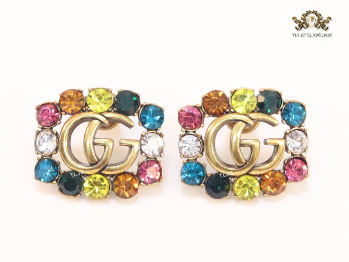 Double G multicoloured stone studs