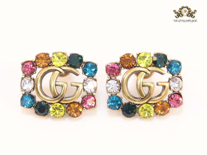 Double G multicoloured stone studs