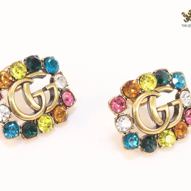 Double G multicoloured stone studs