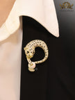 Cz round panther gold brooch