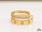 Double layered gold finish open ring with screws and cz
