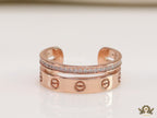 Double layered rose gold finish open ring with screws and cz