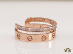 Double layered rose gold finish open ring with screws and cz