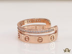 Double layered rose gold finish open ring with screws and cz