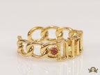 Gold plated alphabet open ring with orange cz