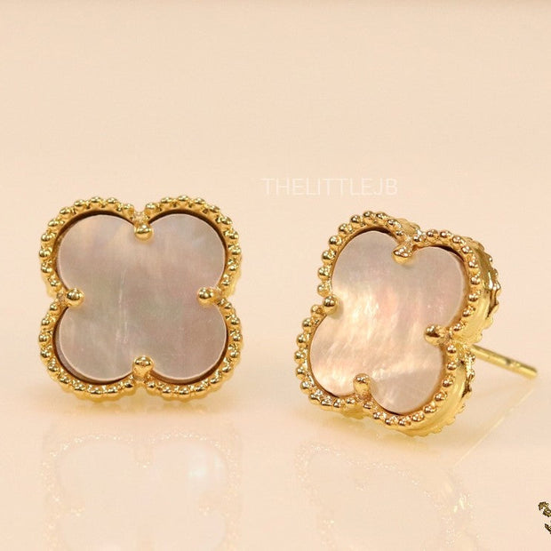 Golden and mother of pearl clover studs