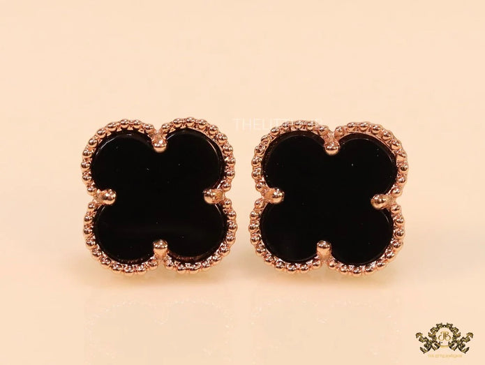 Rose gold and black clover studs