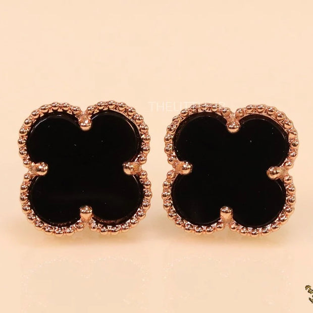 Rose gold and black clover studs