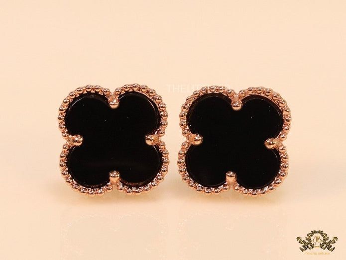 Rose gold and black clover studs
