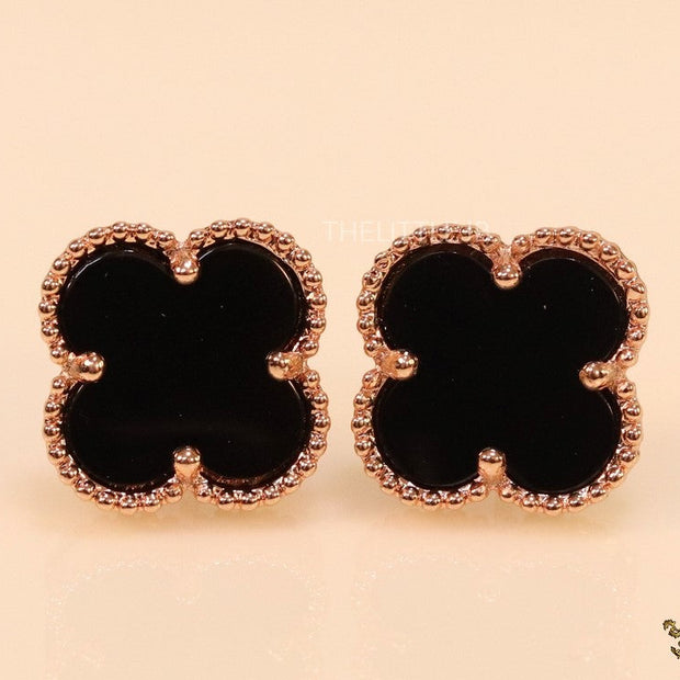 Rose gold and black clover studs