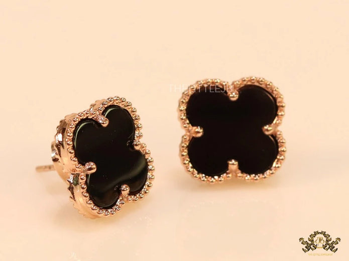 Rose gold and black clover studs