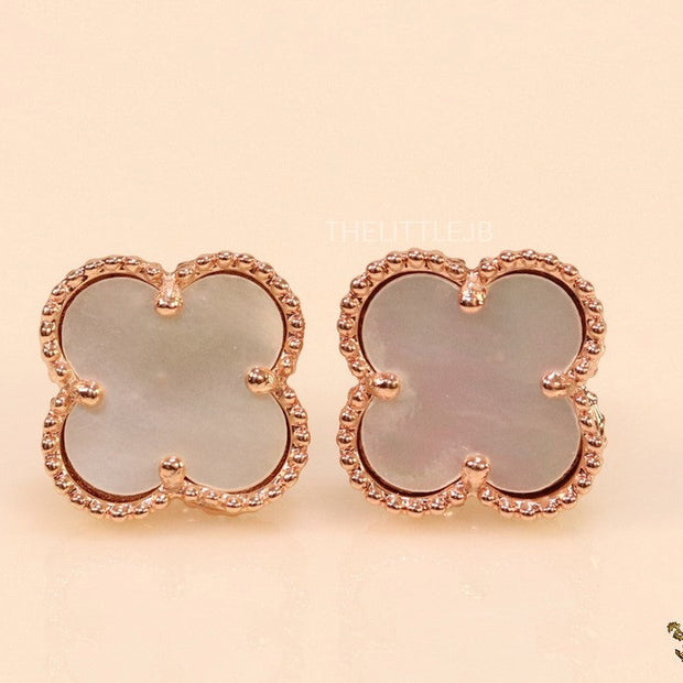 Rose gold and mother of pearl clover studs