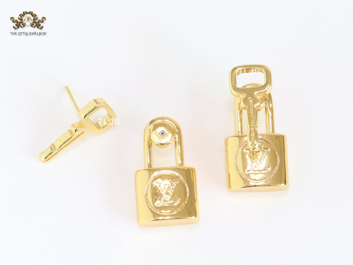 Alphabet L & V lock and key small earrings