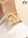 Alphabet V gold plated open bracelet