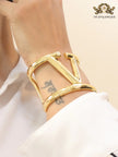 Alphabet V gold plated open bracelet