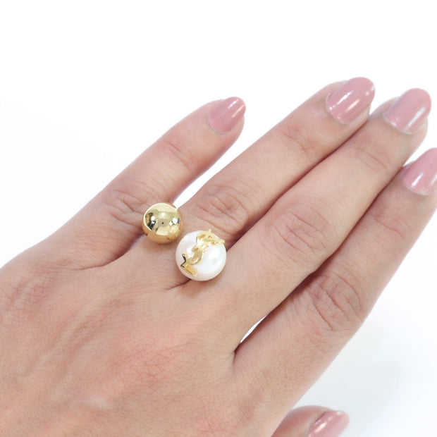 Alphabet gold open ring with white pearl