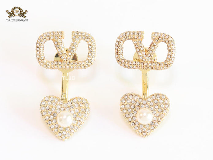 Open V detachable heart earrings - gold