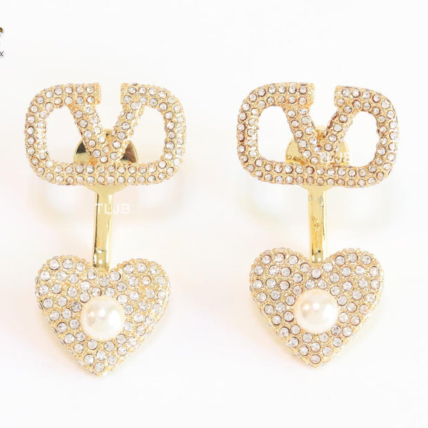Open V detachable heart earrings - gold
