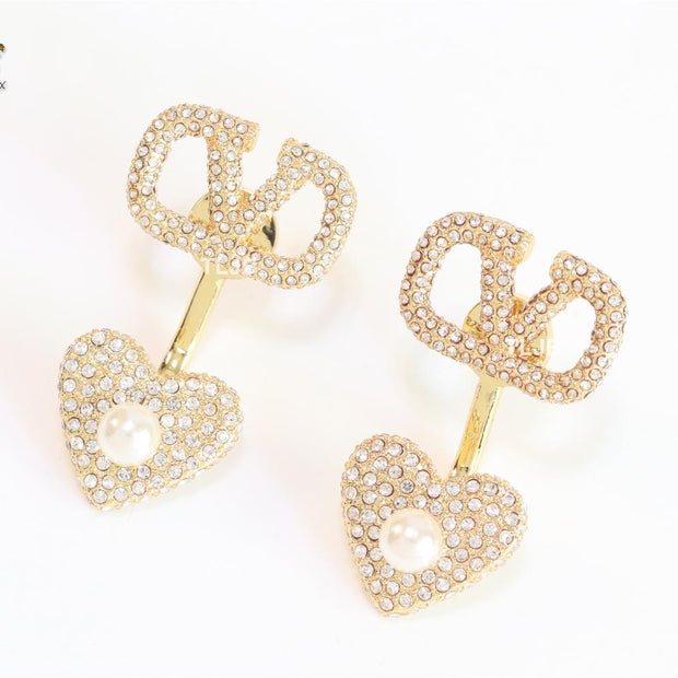 Open V detachable heart earrings - gold