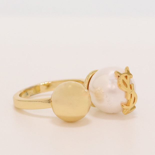Alphabet gold open ring with white pearl