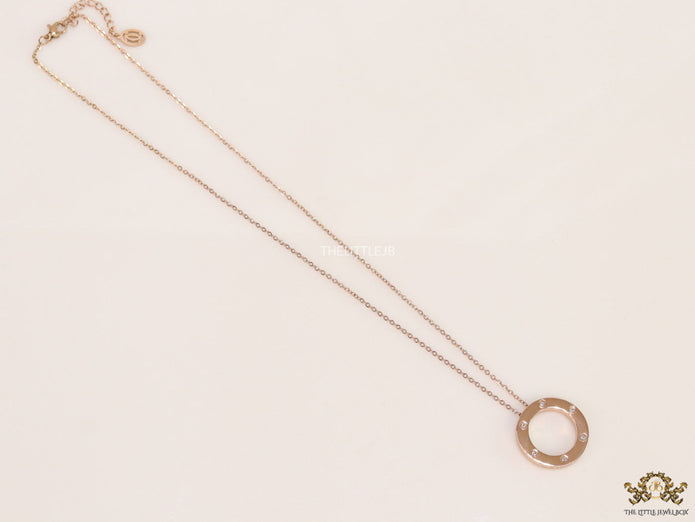 Rose gold plated disc shape pendant necklace with cz