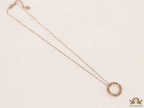 Rose gold plated disc shape pendant necklace with cz