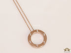 Rose gold plated disc shape pendant necklace with cz