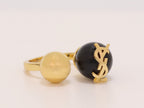Alphabet gold open ring with black pearl