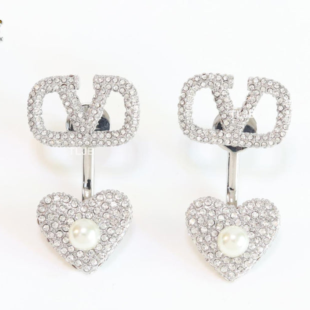 Open V detachable heart earrings - platinum