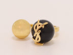 Alphabet gold open ring with black pearl